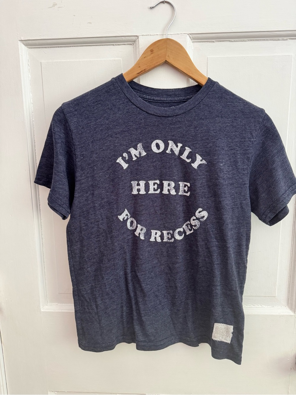 Original Retro Brand Navy Blue Kids Boys Girls Tee with White Recess Graphic